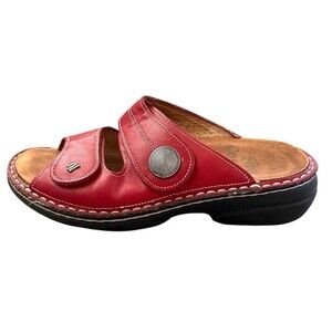 SOLD Finn Comfort  Red Sansibar Slip-On Slide Sandals Leather Womens Size 7.5D